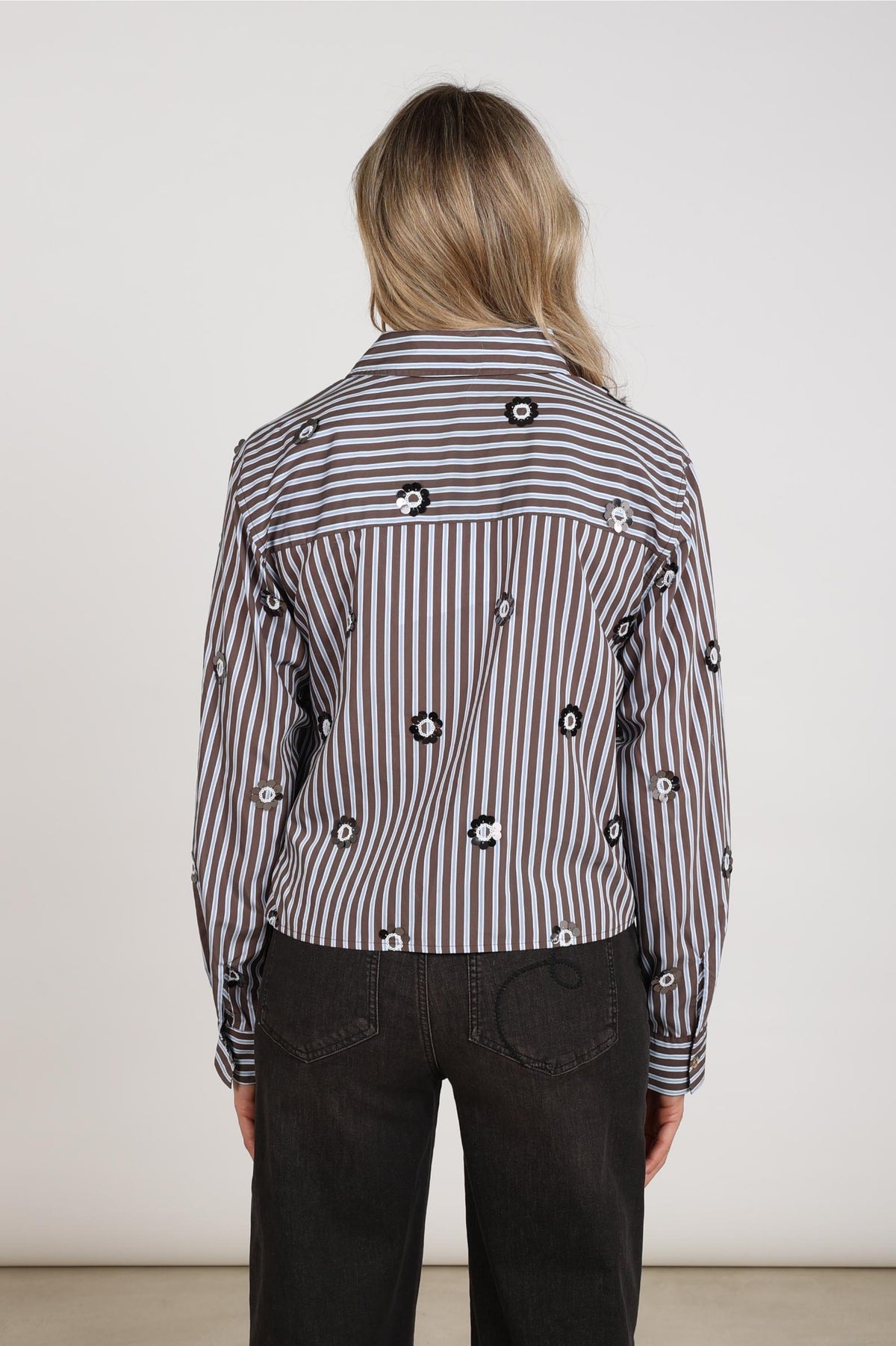 Amy Bluse Streifen | Schoko/Himmel