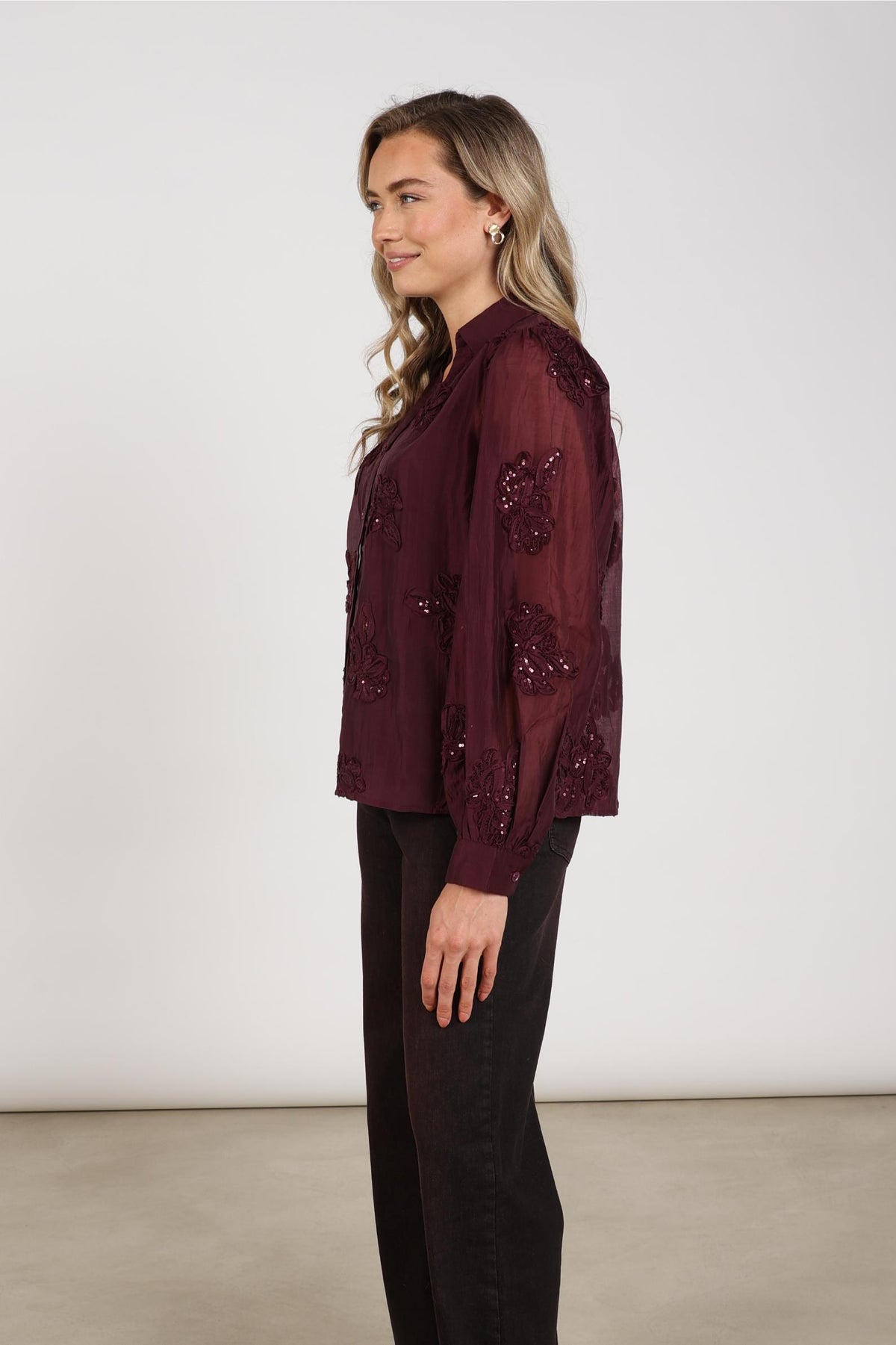 Antonella Blouse Paillet Flower | Cherry