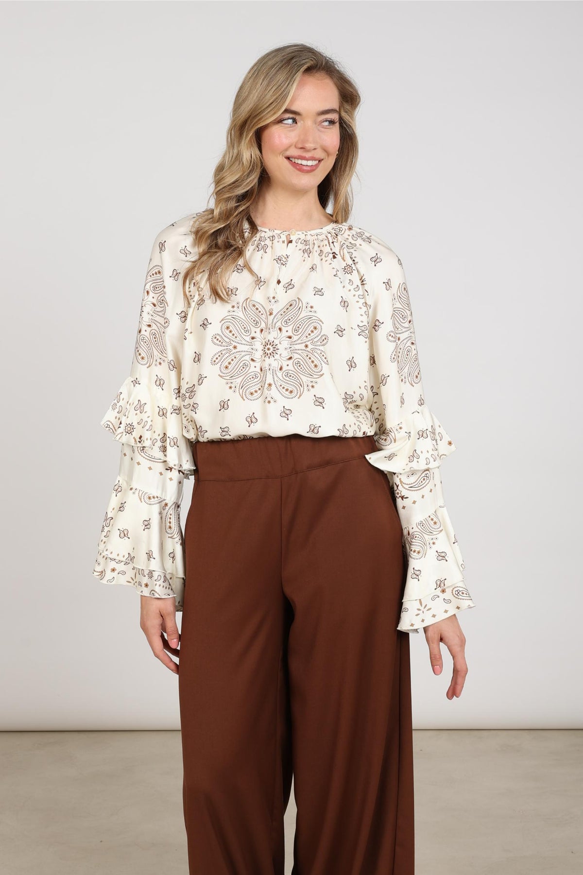 Asra Bluse Paisley | Offwhite/Toffee
