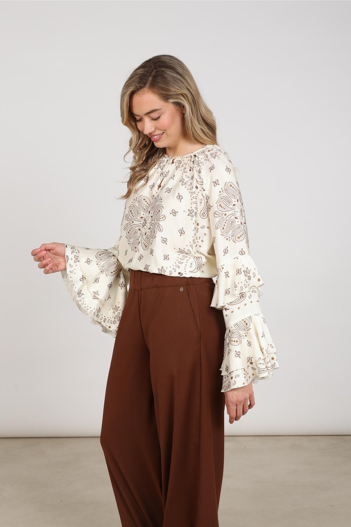 Asra Bluse Paisley | Offwhite/Toffee