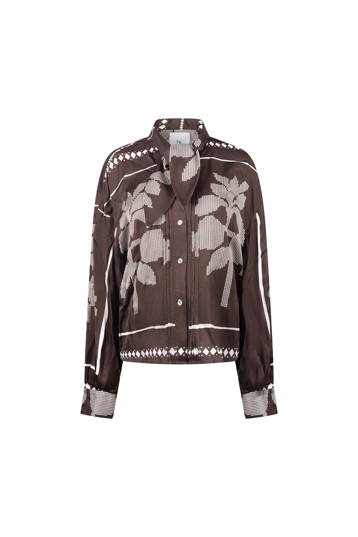 Alexandra Bluse mit Wickelband | Schokobraun/Offwhite