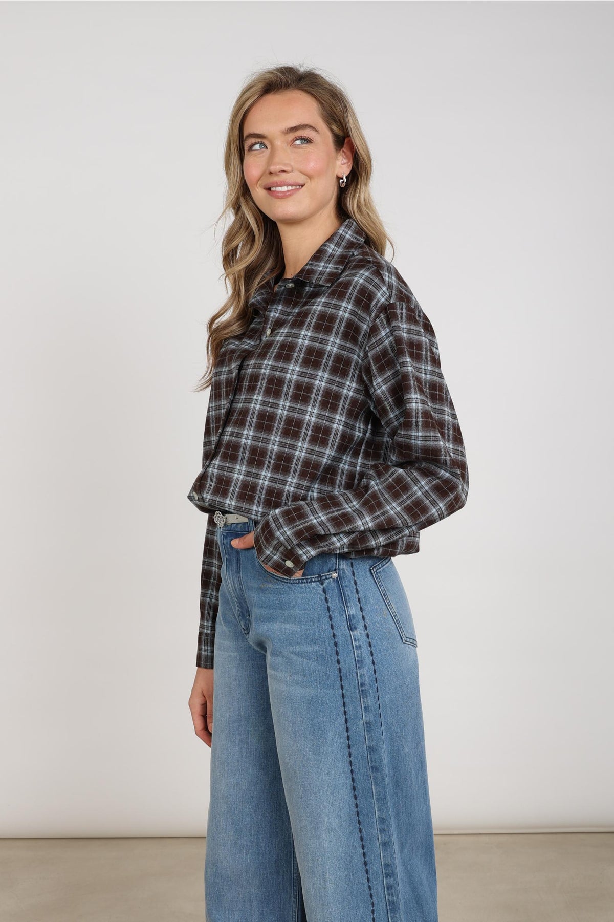 Newport Bluse Karo | Schokolade/Himmel