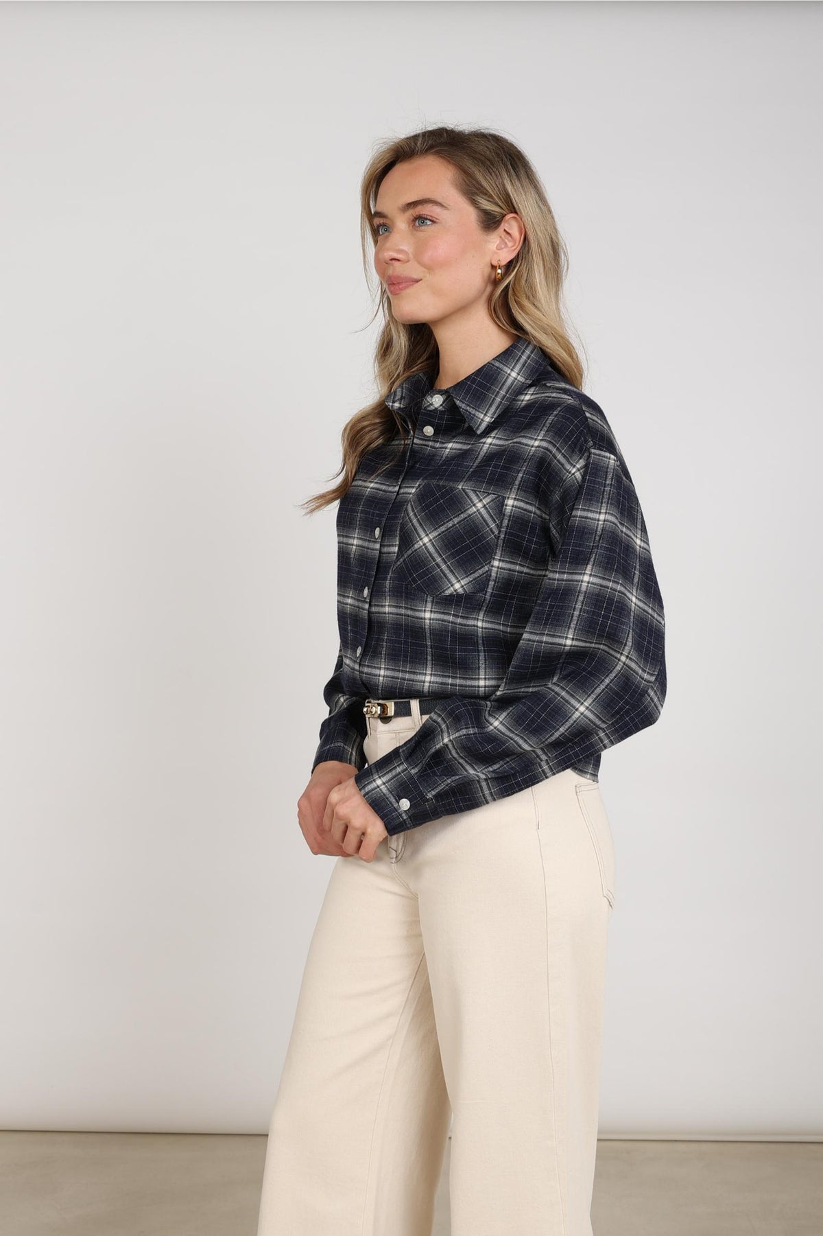 Macy Blouse Check | Navy/Offwhite