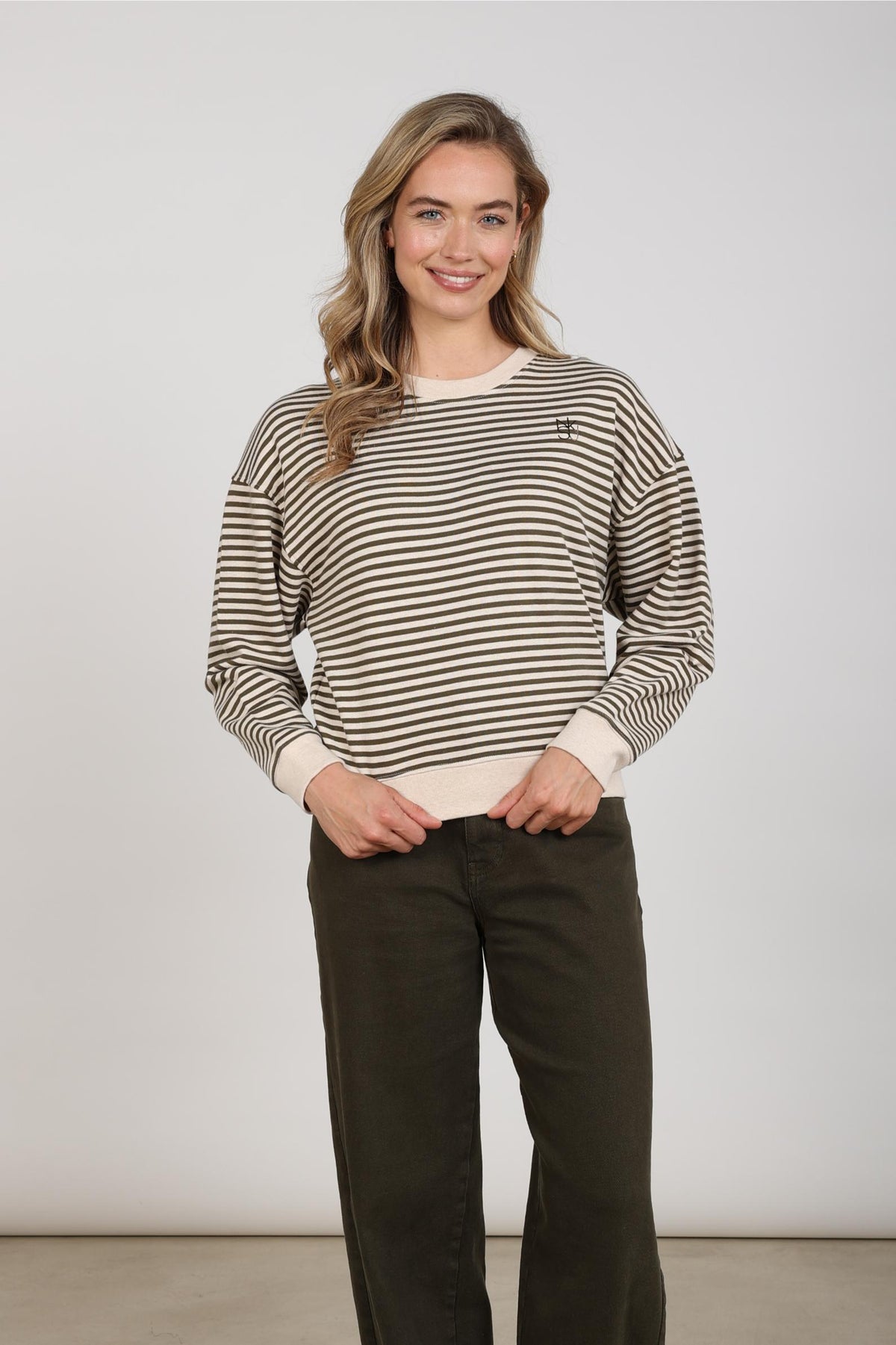 Nelly Pullover Stripe | Sand Melange/Moss