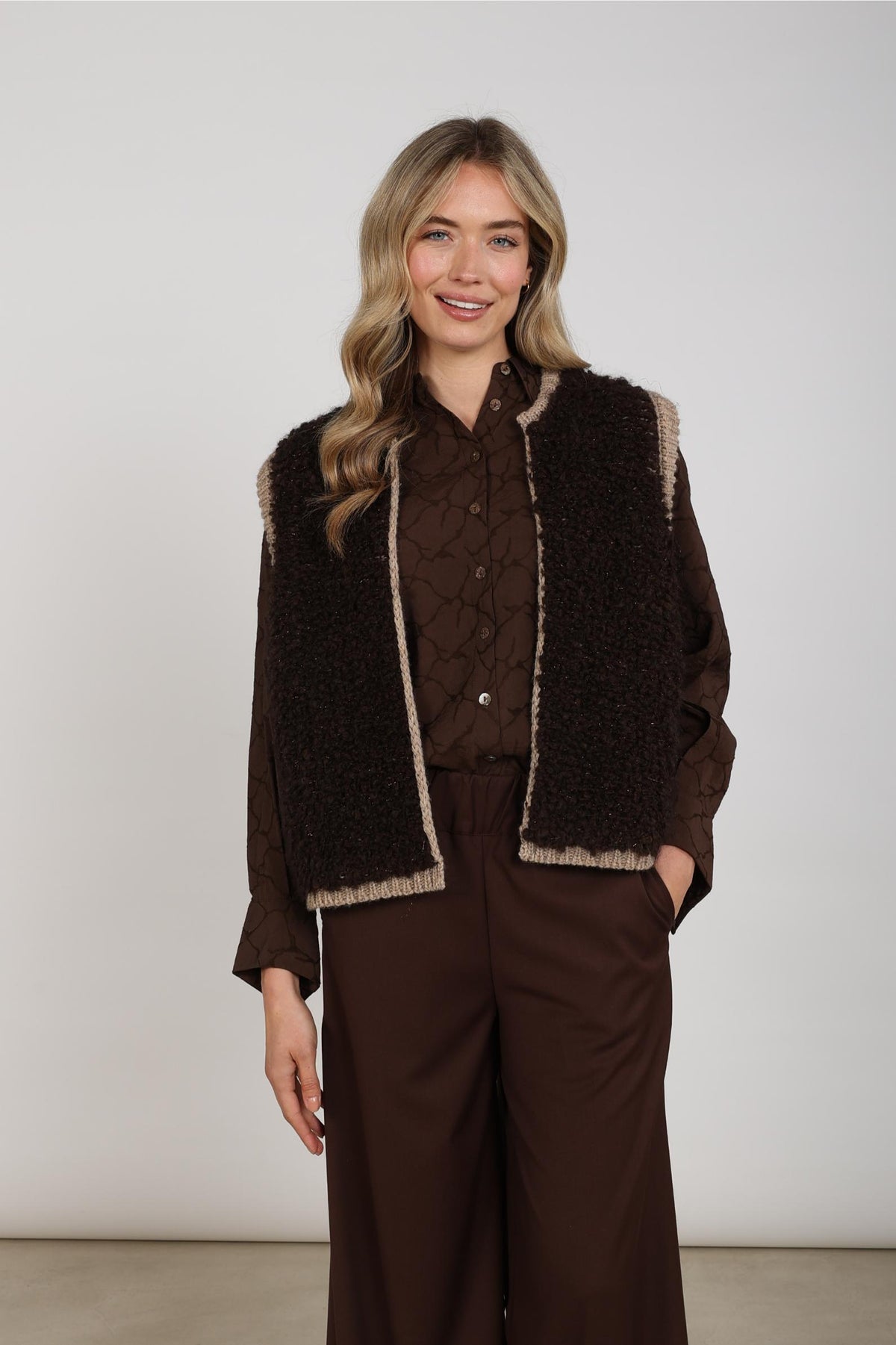 Lana Gilet | Chocolate/Taupe