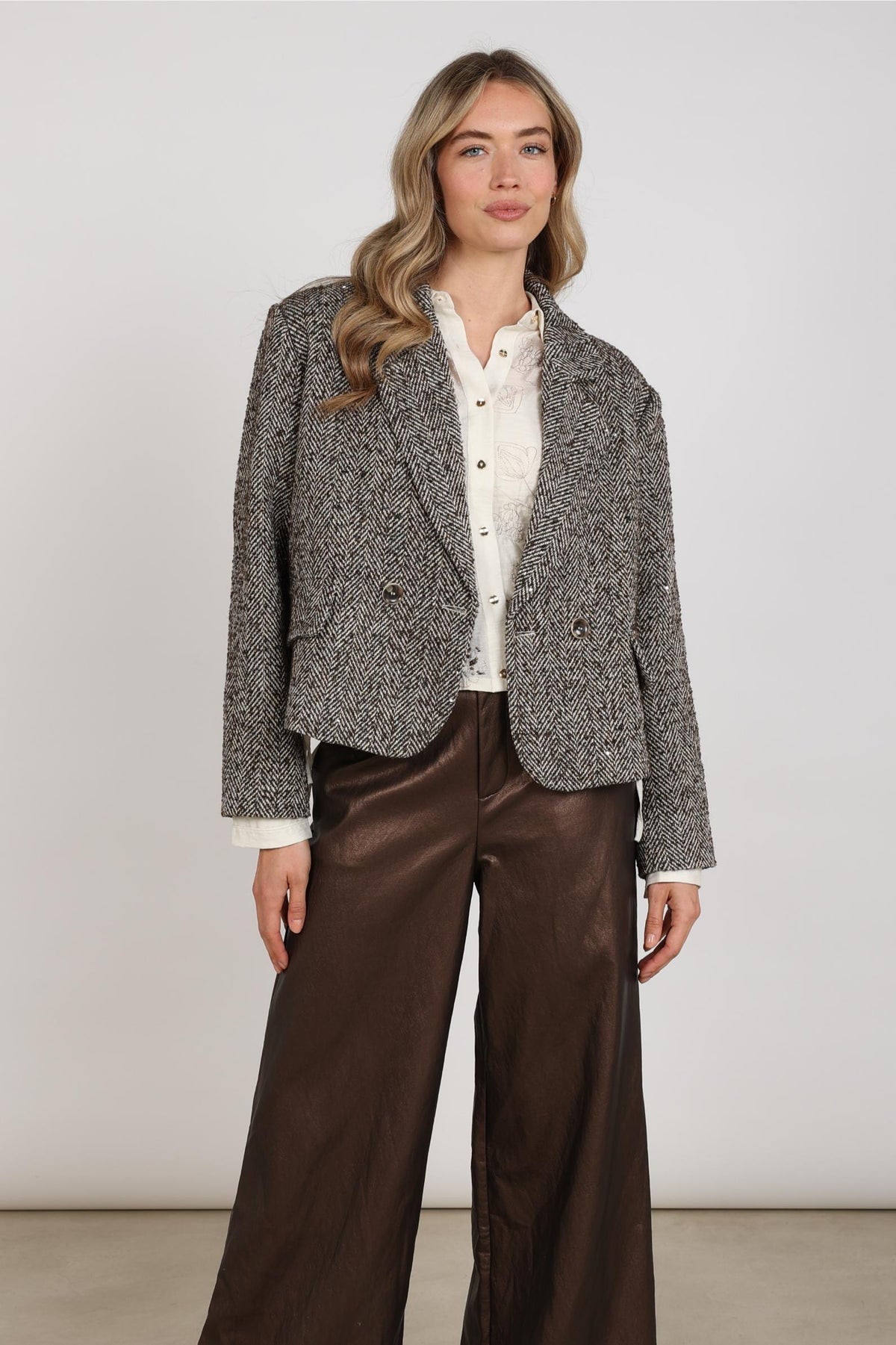 Daphne Jacket Herringbone | Chocolate/Sand