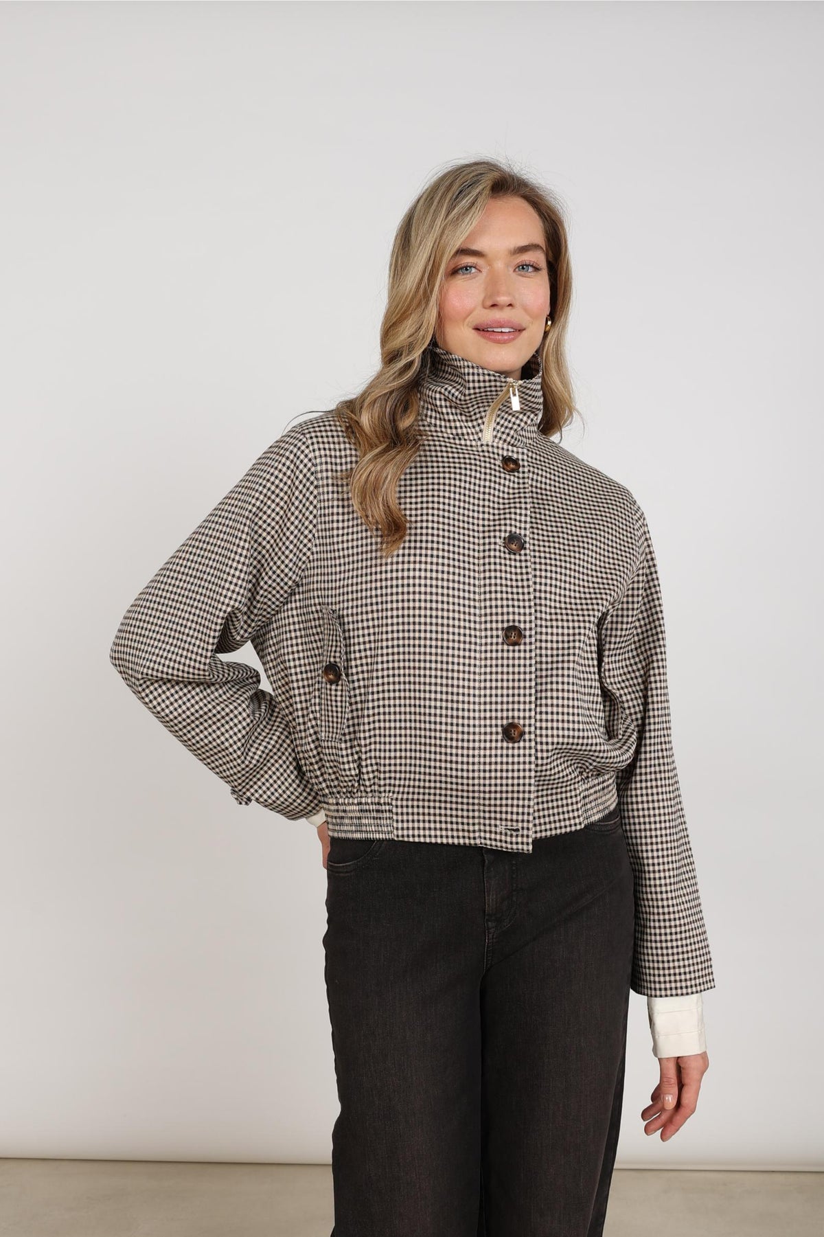 Dahlia Jacket Check | Sand/Chocolate