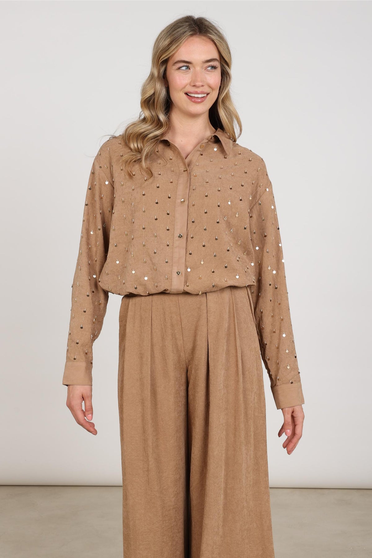Ally Blouse Paillet Beads | Toffee