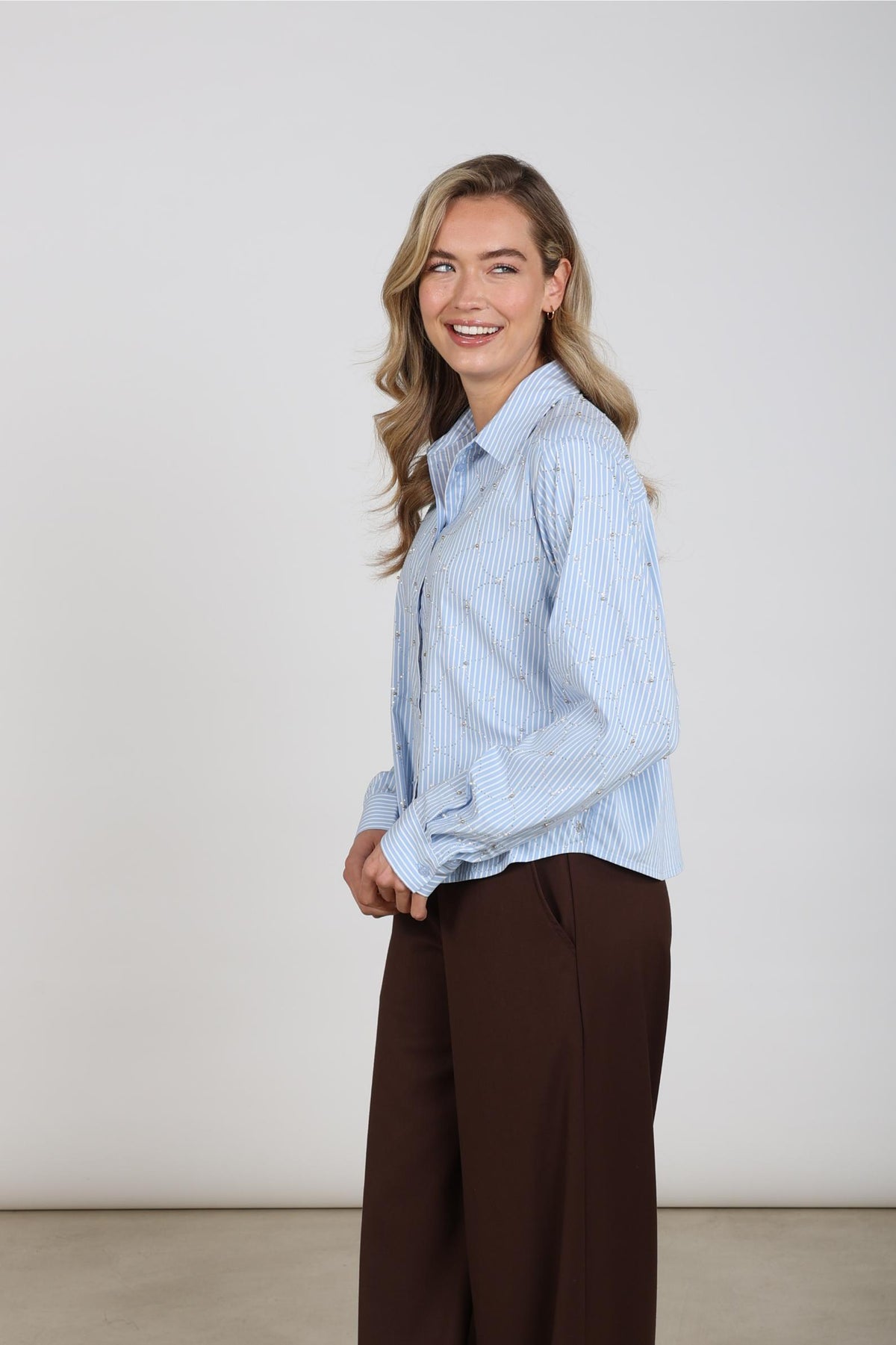 Nowi Bluse Stripe Stones | Offwhite/Sky