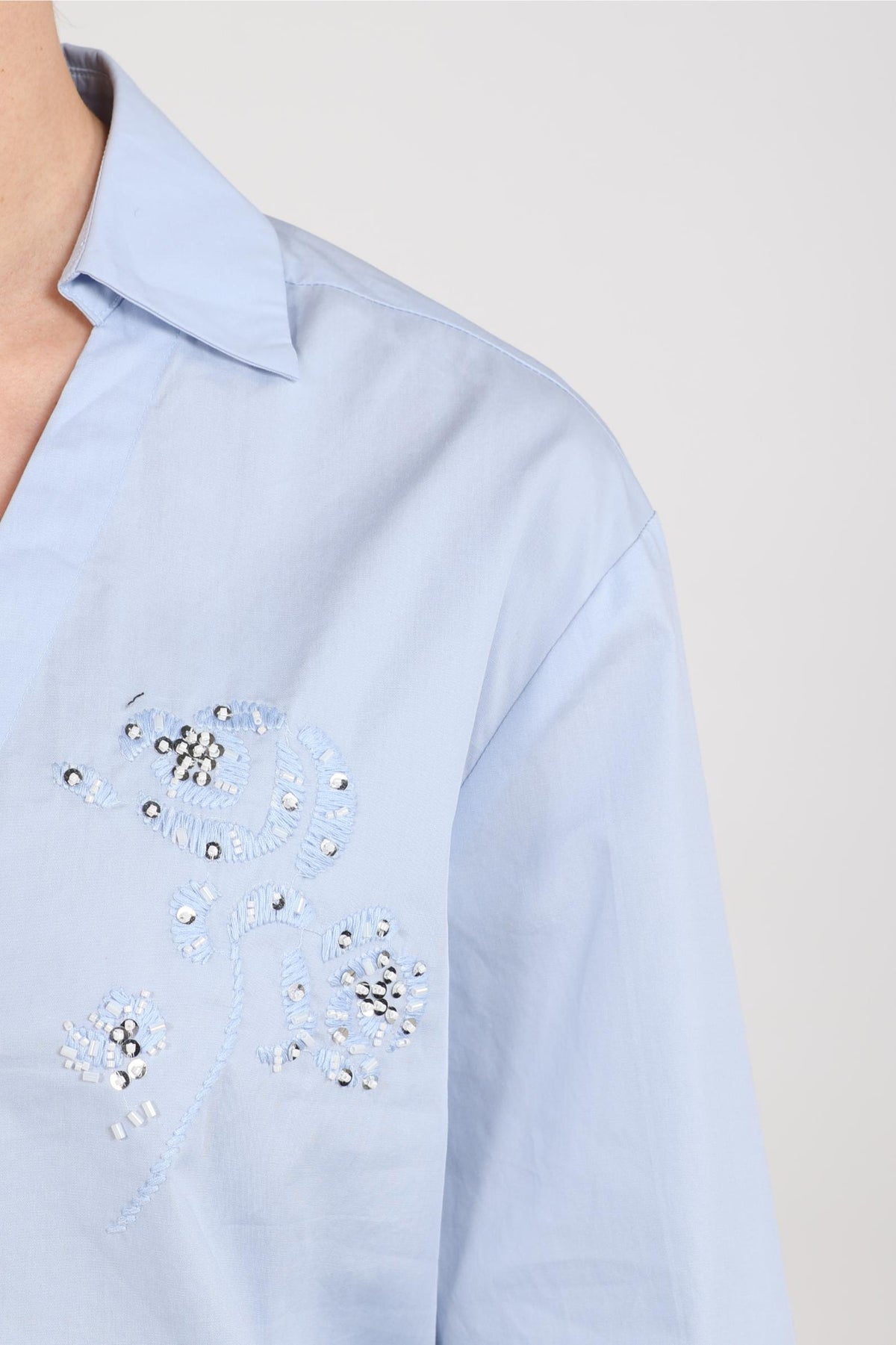 Anika Blouse Embroidery | Sky