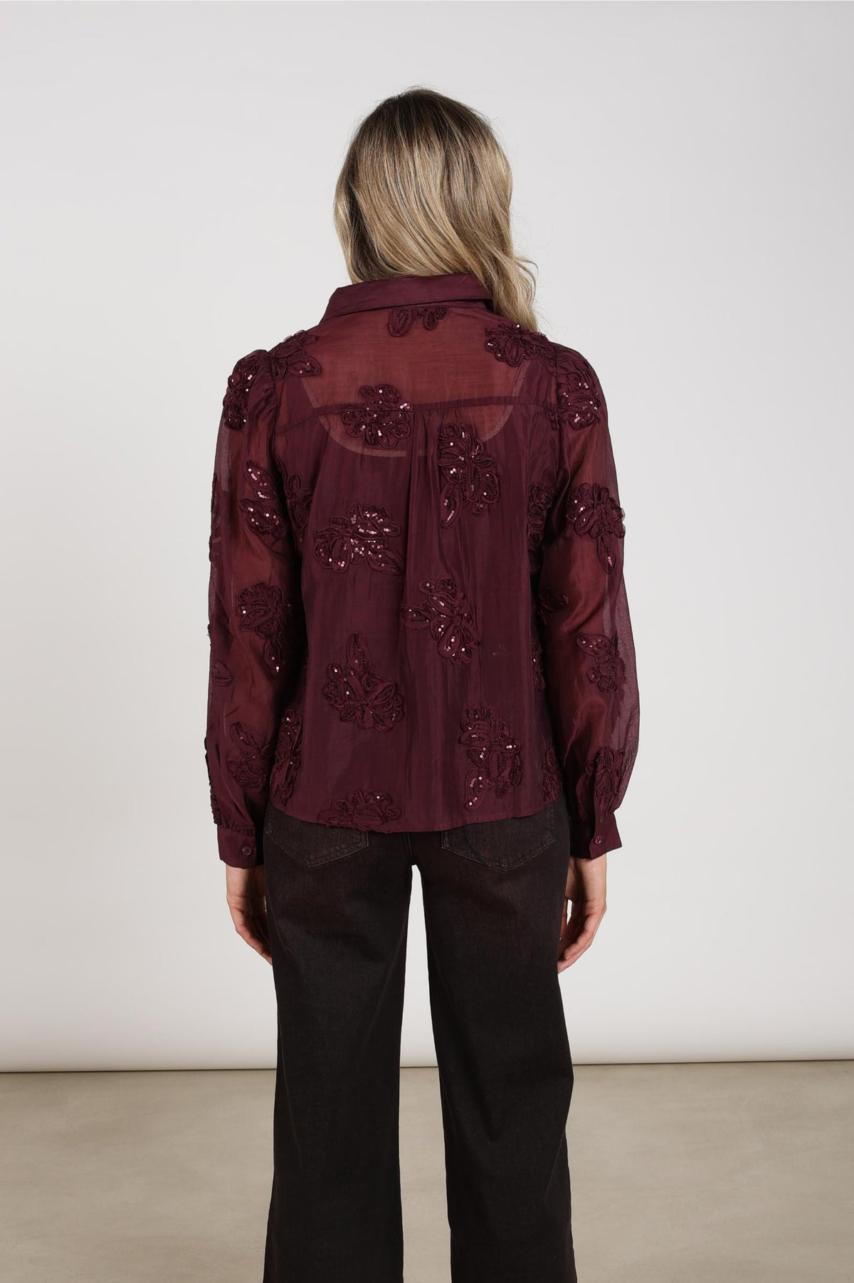 Antonella Blouse Paillet Flower | Cherry