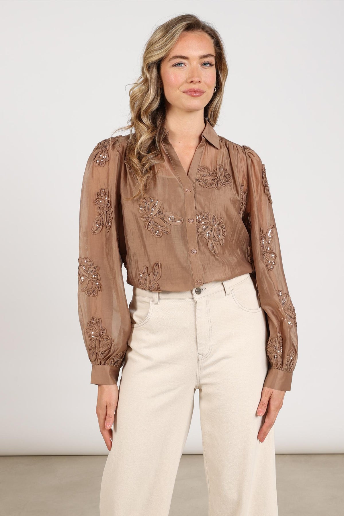 Antonella Blouse Paillet Flower | Taupe