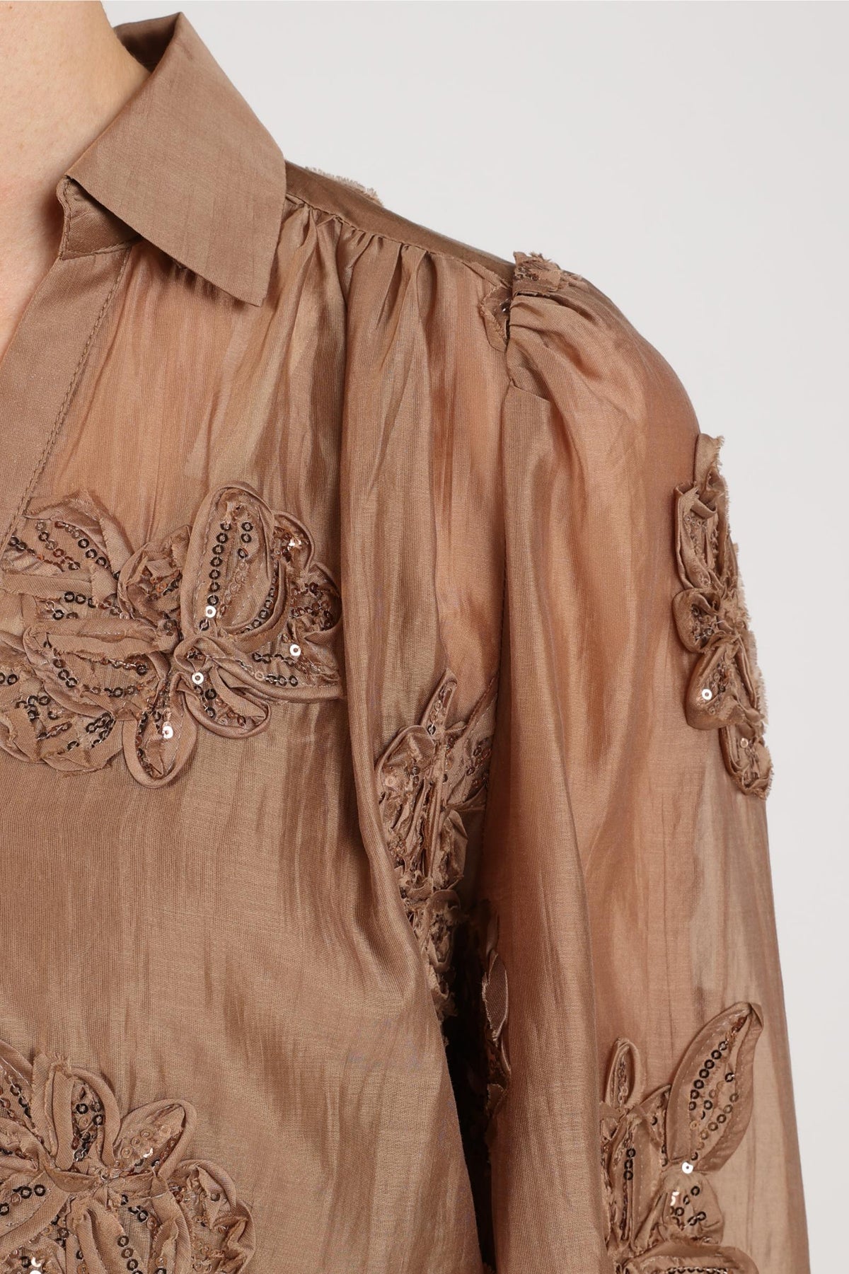 Antonella Bluse Pailletten Blume | Taupe