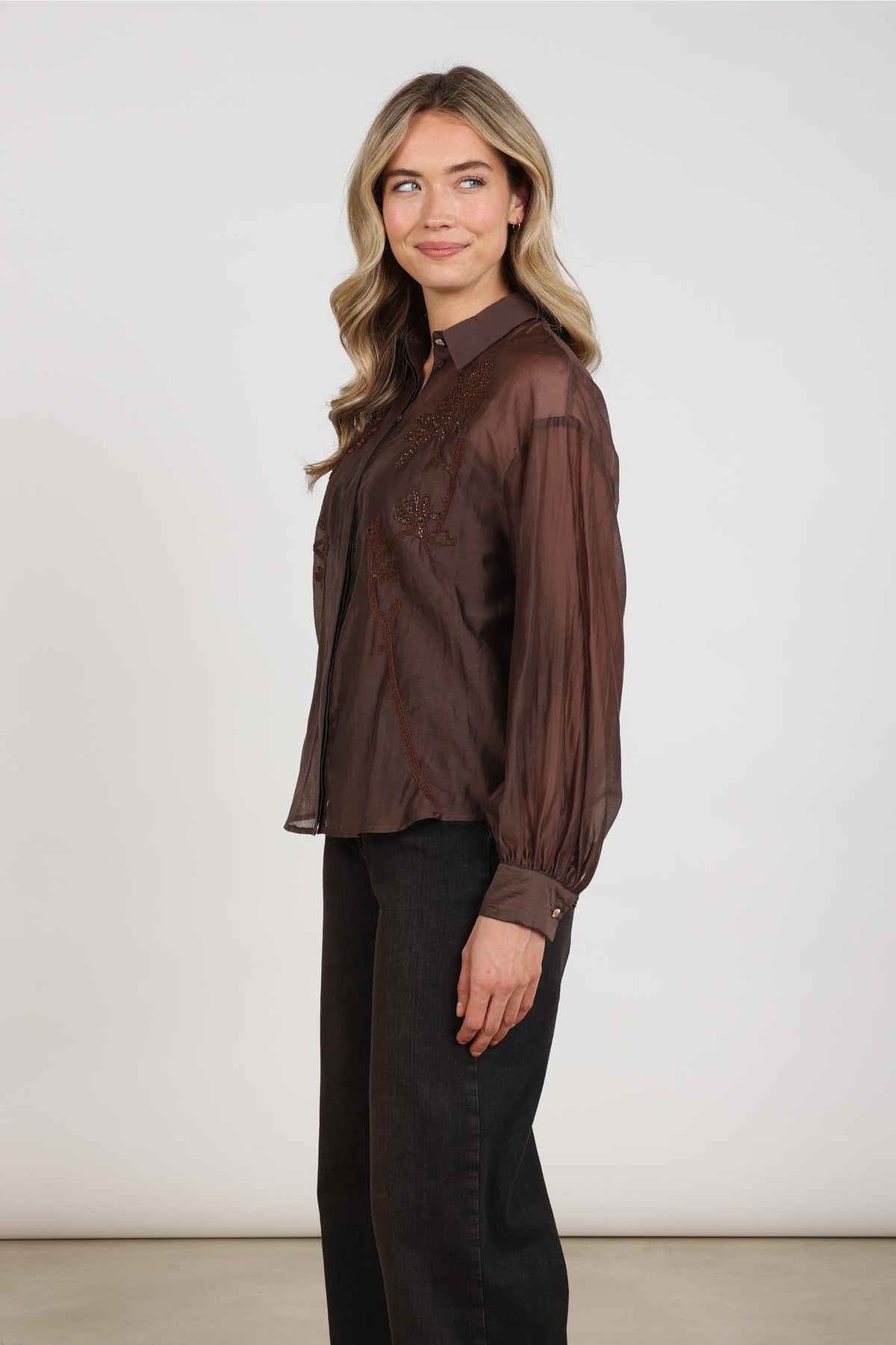 Addie Bluse Stickerei | Schokolade
