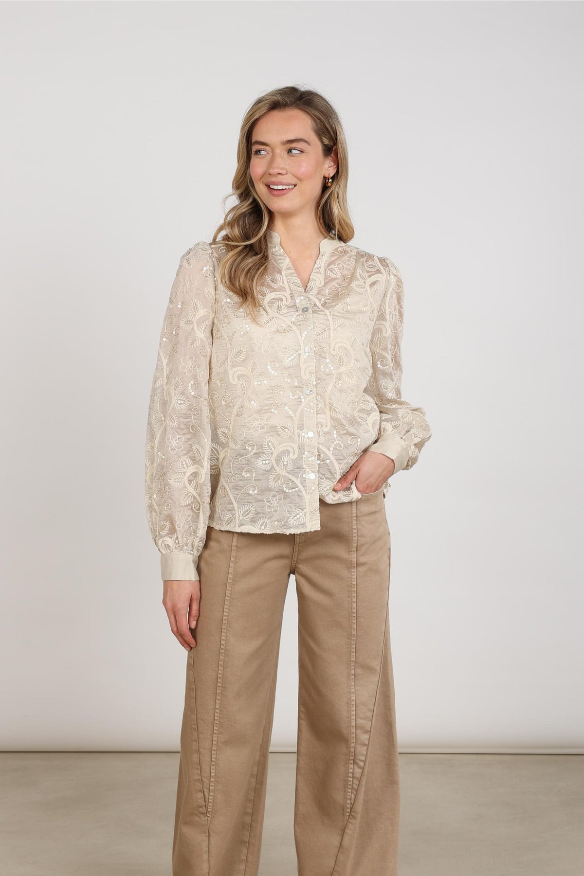 Antonella Blouse Embroidery | Sand