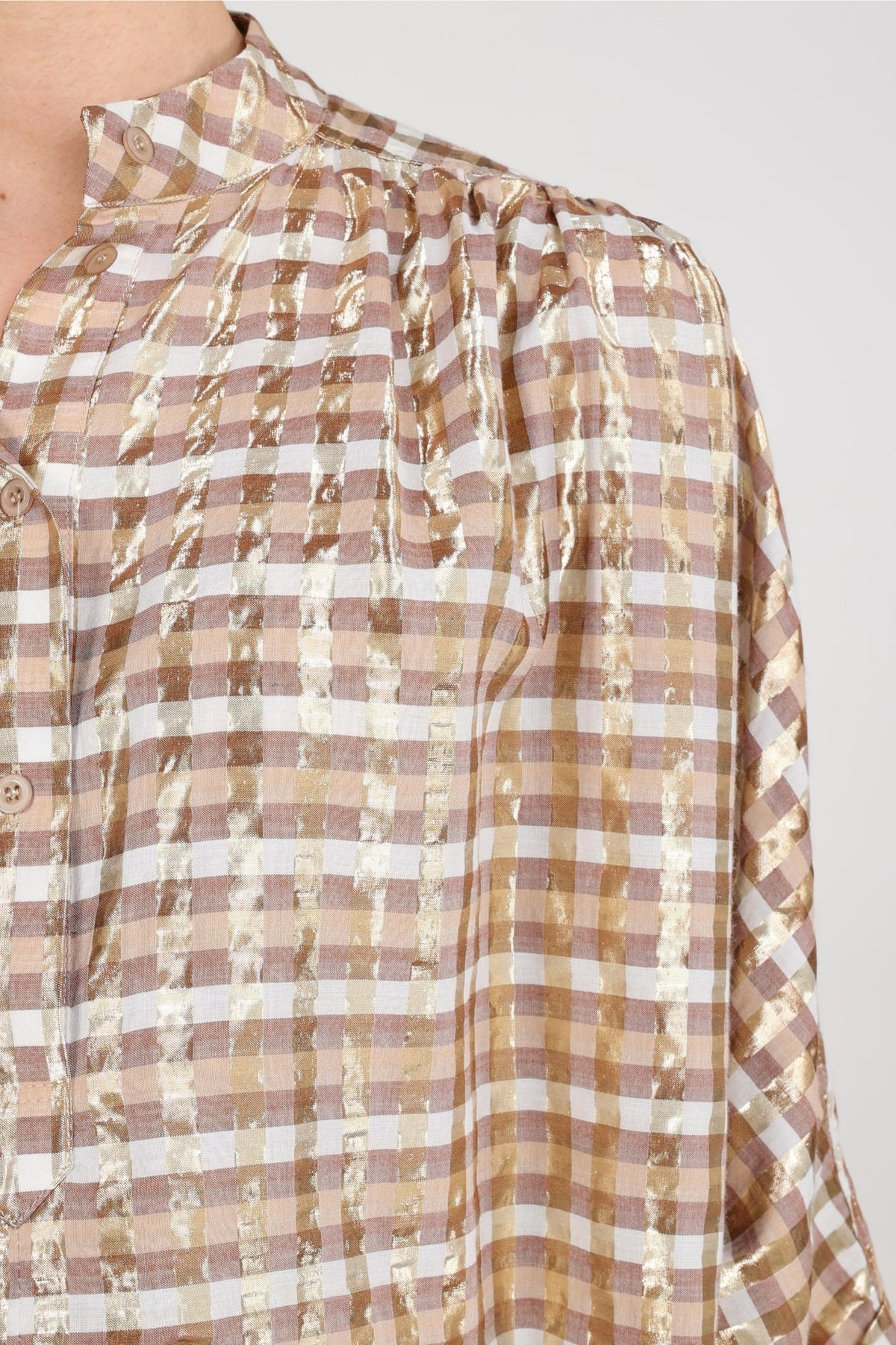 Maya Blouse Check | Off-white/Toffee