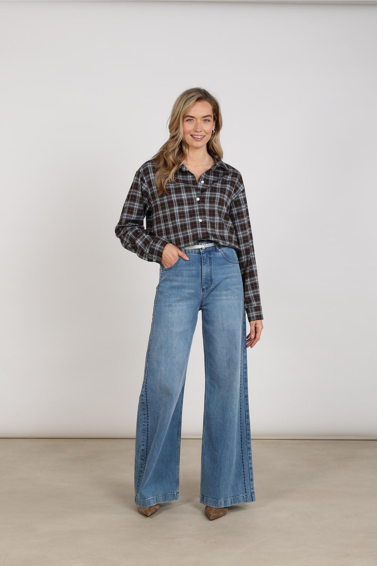 Newport Bluse Karo | Schokolade/Himmel