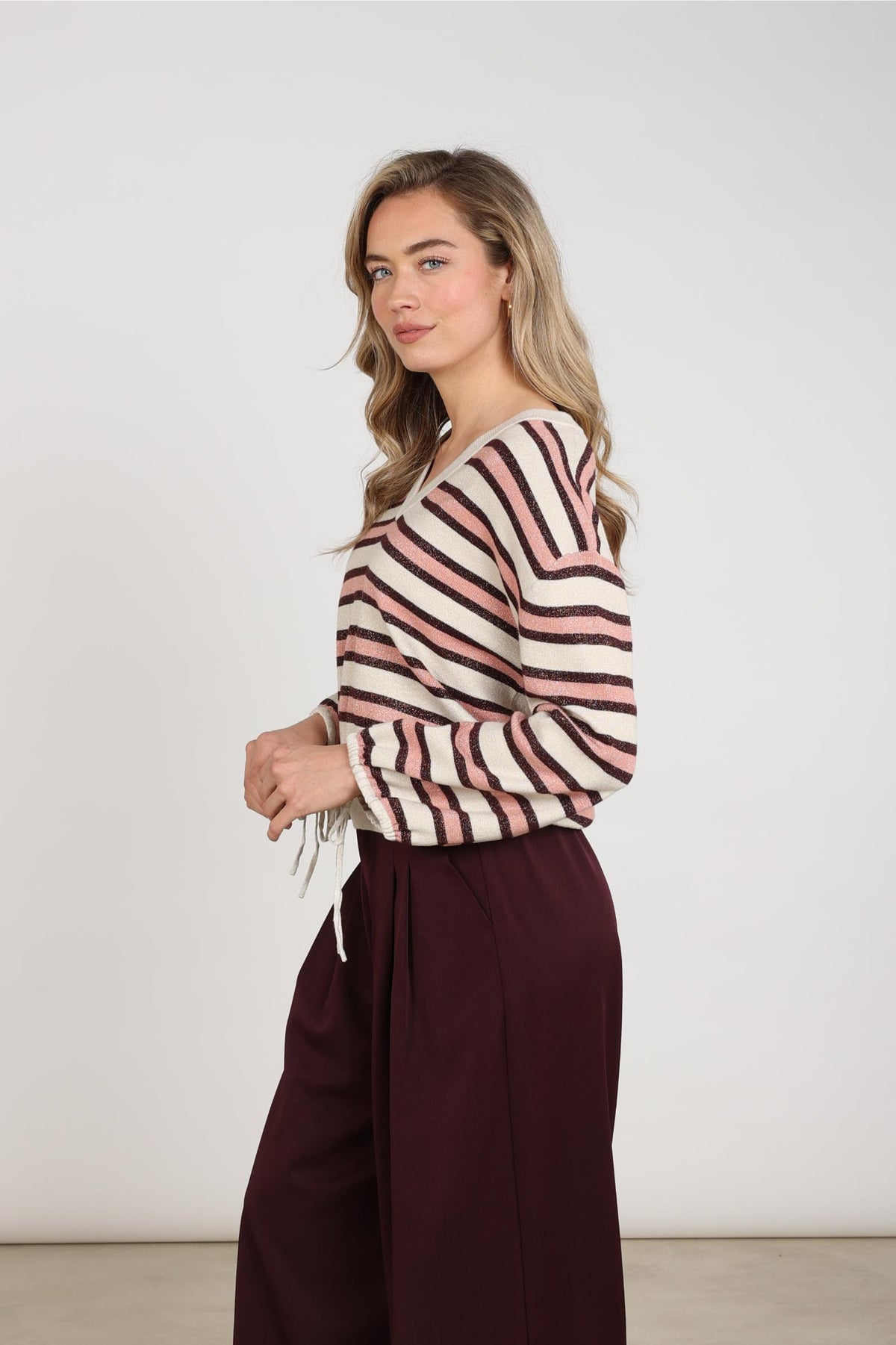 Kim Sweater Stripe | Sand/Rose
