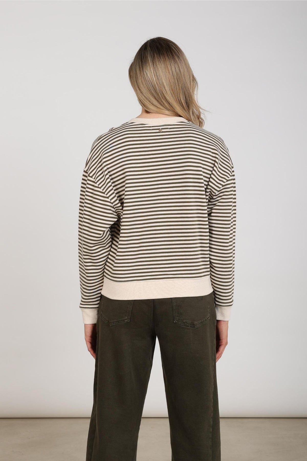 Nelly Pullover Stripe | Sand Melange/Moss