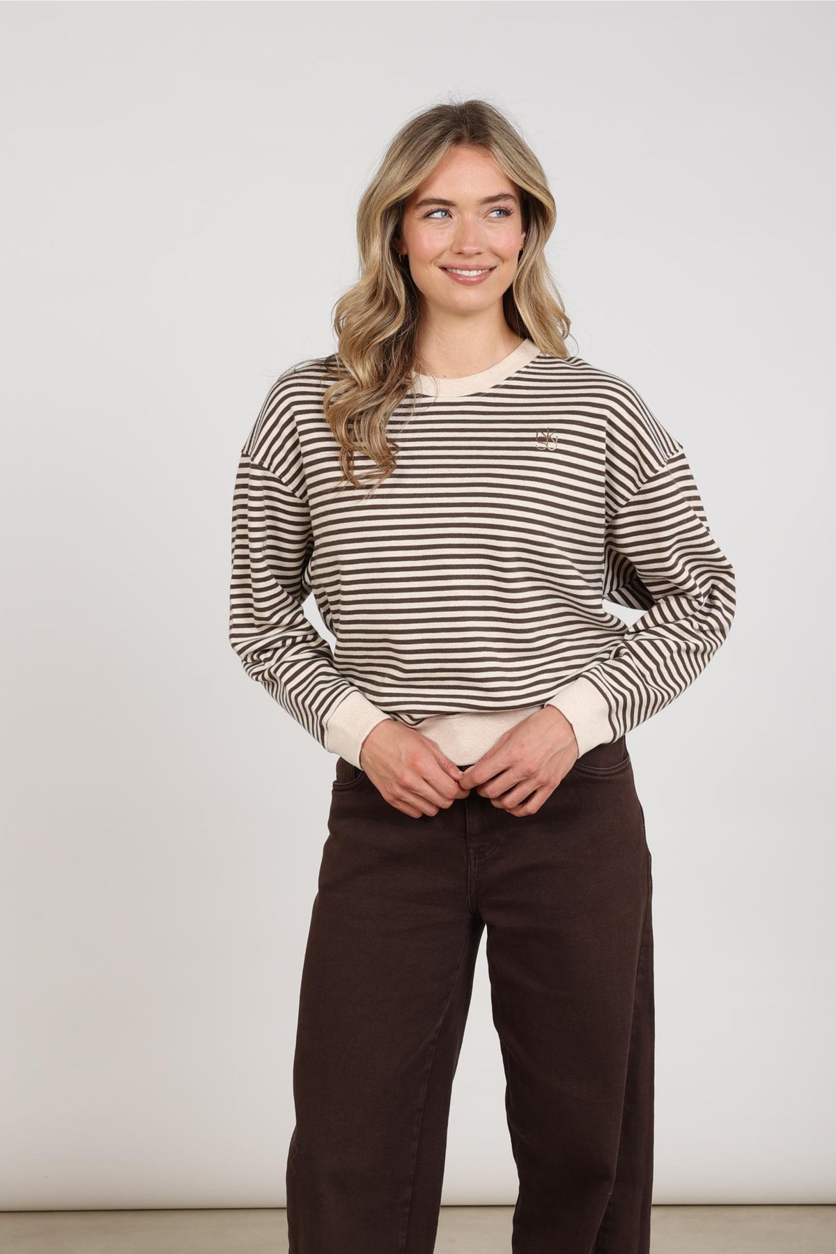 Nelly Pullover Stripe | Sand Melange/Chocolate