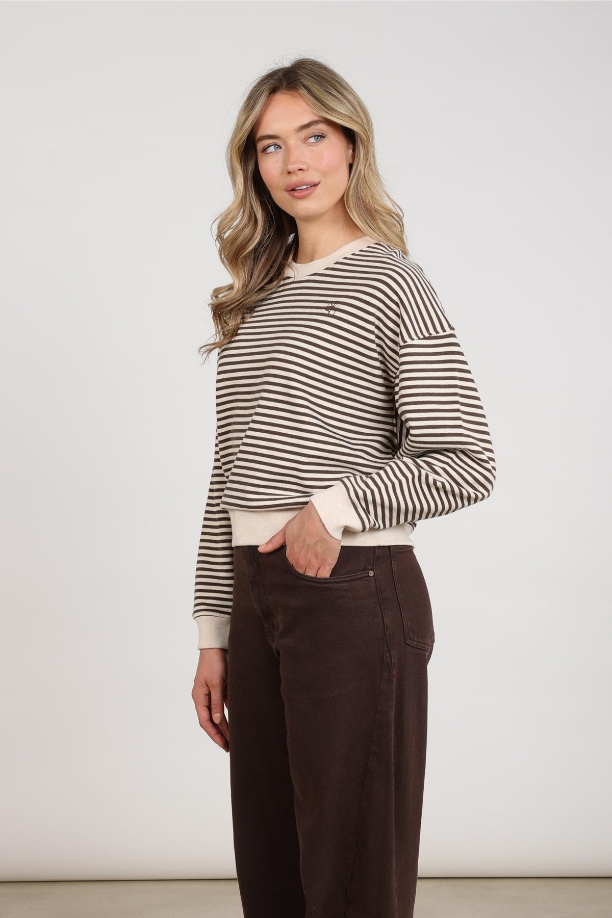 Nelly Sweater Stripe | Sand Melange/Chocolate