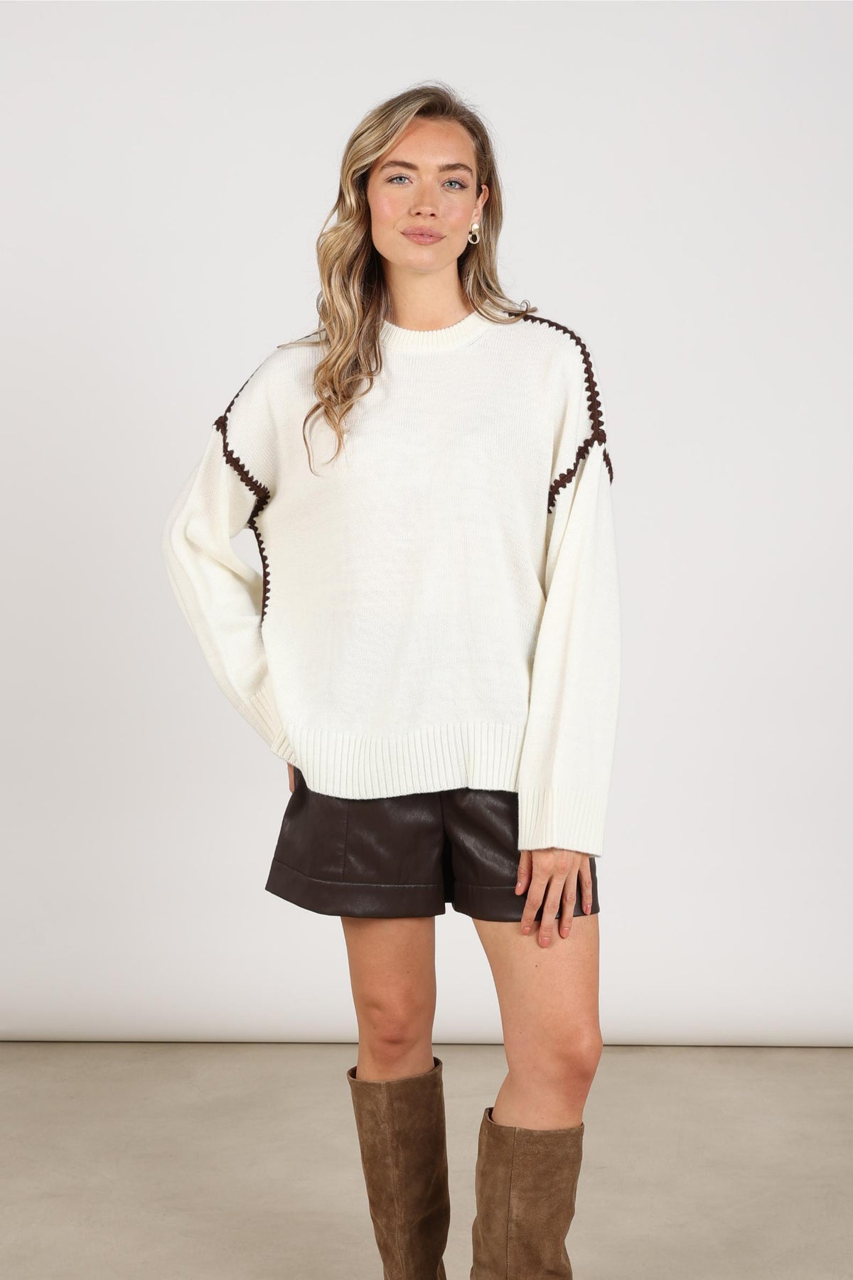 Loui Pullover | Offwhite/Schokolade
