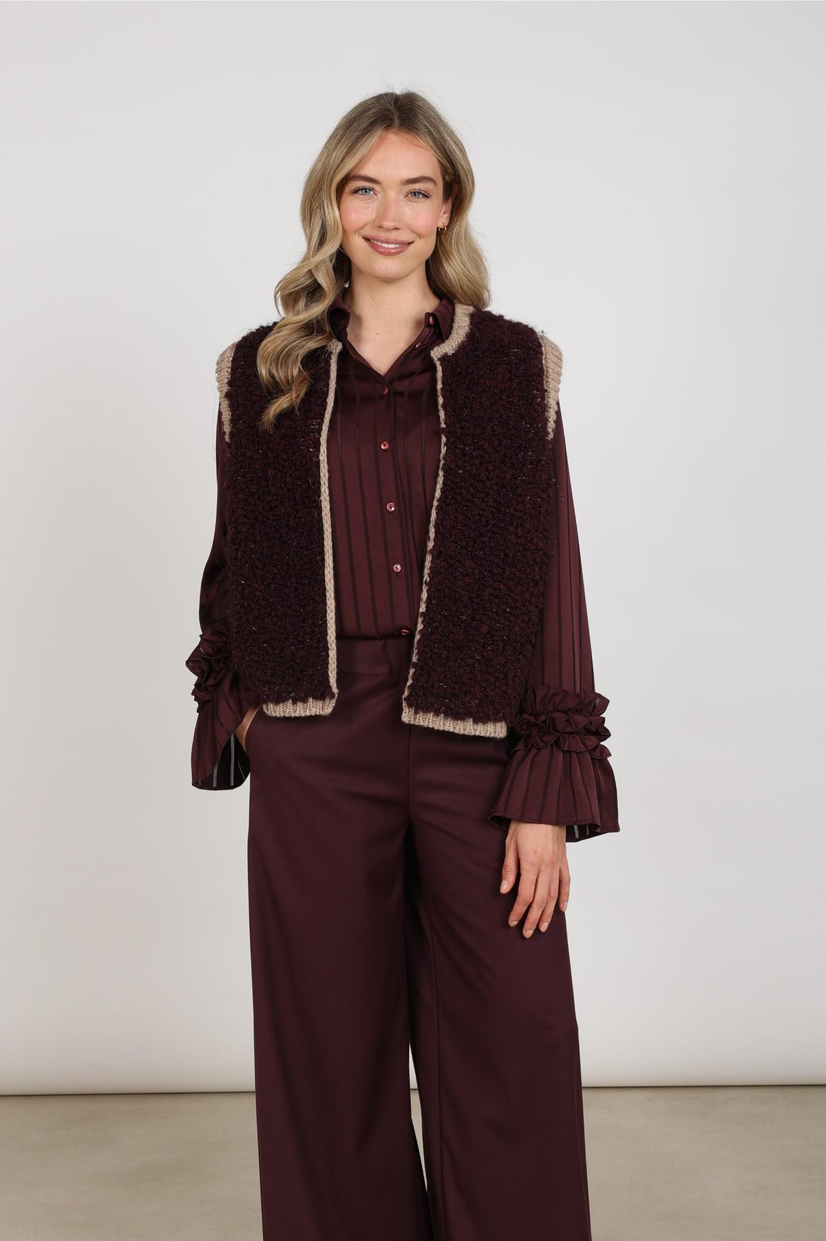 Lana Gilet | Cherry/Taupe